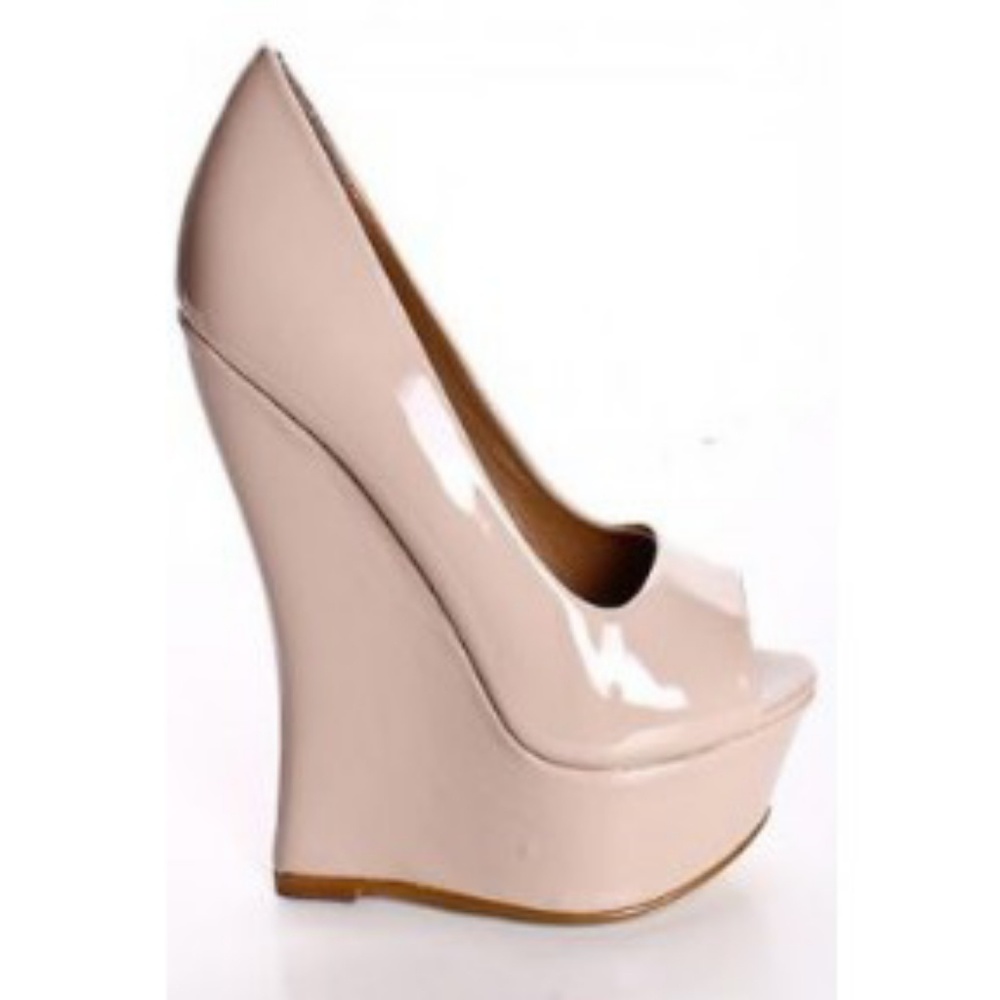 🎉Angeles Shoes | Nude Peep Toe platform Wed | 7